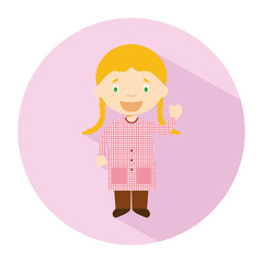 Icon of a pupil girl in flat style. Vector illustration. School