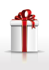 Gift box with red ribbon and bow. Vector illustration