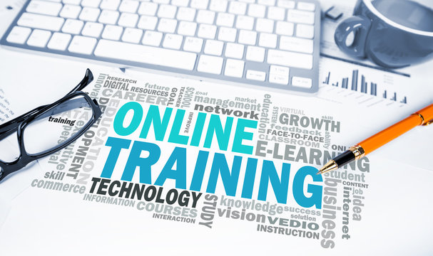 online training word cloud on office scene