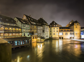 View on river in Strasbourg, France at night