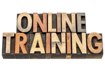 online training banner in wood type