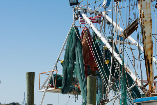 Close up of netting on fishing boat