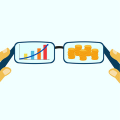 Behind the glasses,graph,coins,vector