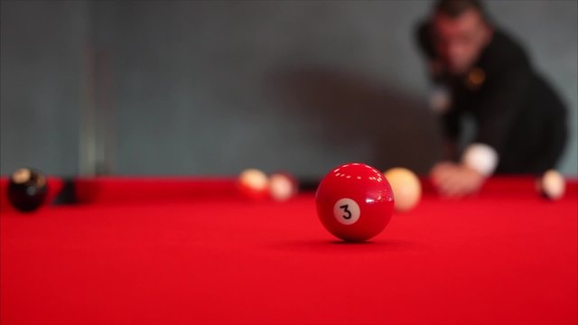 A guy plays billiard / Hit the ball