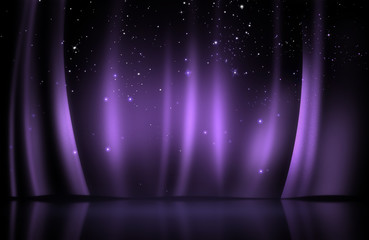 Purple curtain on stage with sparkling stars