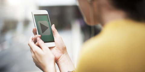 Woman Mobile Phone Connection Waiting City Technology Concept