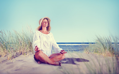Fototapeta na wymiar Woman doing Meditation with Nature Peaceful Concept