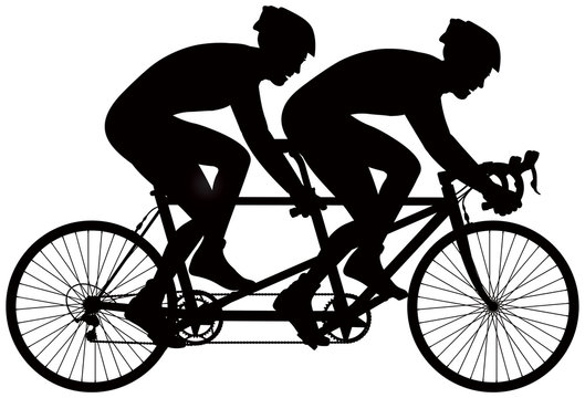 Bicycle tandem racer vector silhouette, cycle race derby sport series