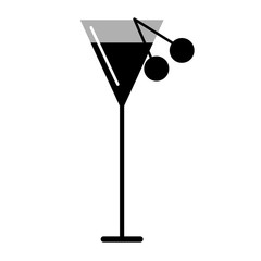 Vector black and white illustration of cocktail and cherry, isolated on the white background. Series of Food and Drink Object, Icons and Illustrations.