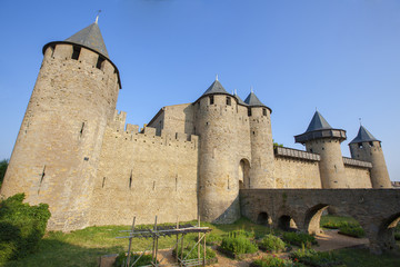 Fototapeta na wymiar Castle of Carcassonne is a medieval fortified French town in the Region of Languedoc-Roussillon, France.