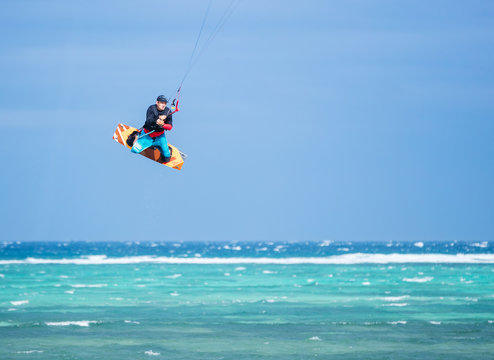 Kiteboarder performing a jump 