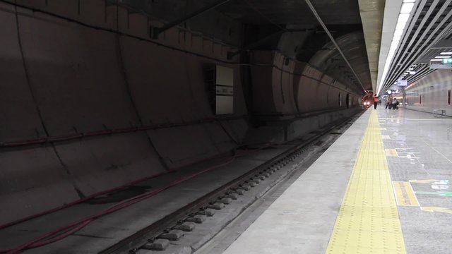 Marmaray Metro , Train arrived the station. 18 December 2013, Sirkeci Station ISTANBUL - TURKEY