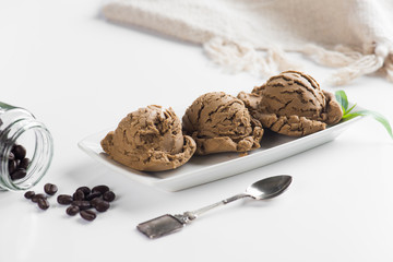coffee ice cream in white background