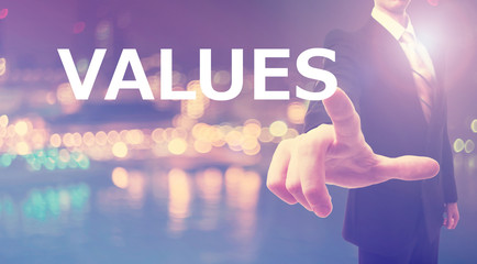 Values concept with businessman