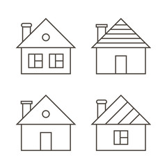 Monochrome outline houses set isolated on white background.