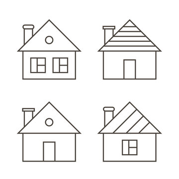 Monochrome outline houses set isolated on white background.