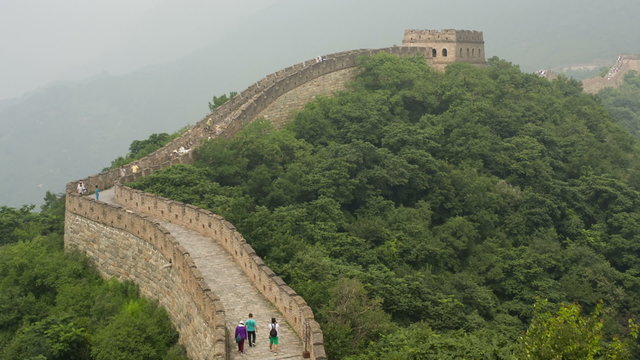 Walking along the Great Wall of China