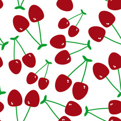 Seamless pattern with cherry on the white background.