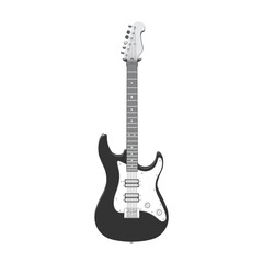Highly detailed black and white electric guitar isolated on white