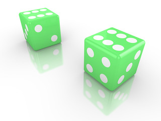 Two dice in green both with six up