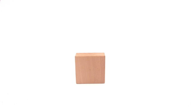 young man putting toy blocks shape like a house on white 4K