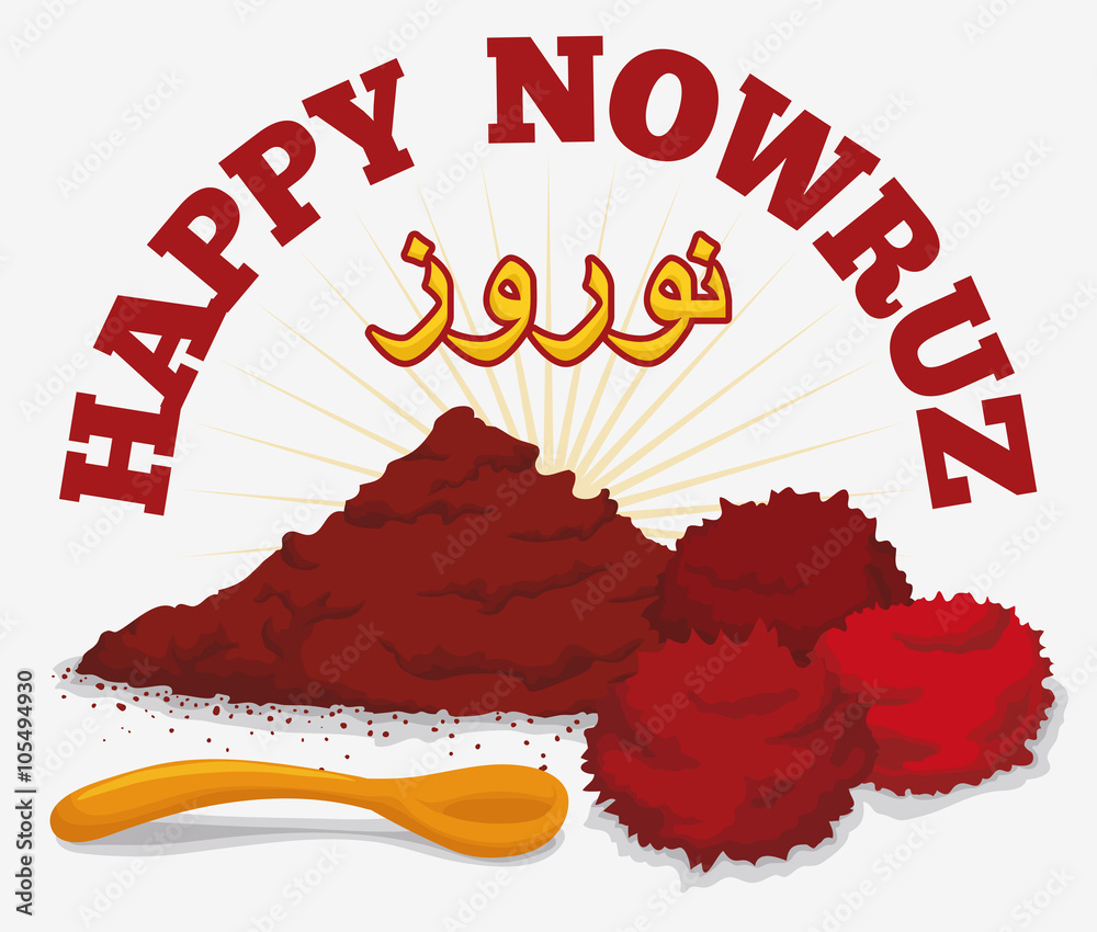 Wall mural Sumac Powder, Dried Fruits and Spoon for Nowruz, Vector Illustration - Wall murals
