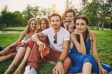 Group young people in the park