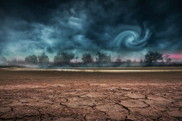 Land to the ground dry and cracked. With storm