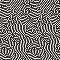 Vector Seamless Black and White Organic Rounded Jumble Lines Maze Pattern