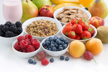 fresh berries, fruit and muesli