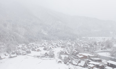 World Heritage Site Shirakawago village with snow in winter