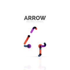 Linear arrow abstract logo, connected multicolored segments of lines in directional pointer figure