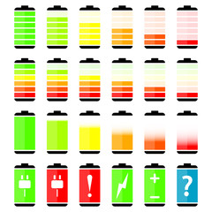 Battery charge level indicator icons, vector illustration