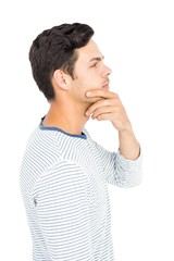 Man with hand on chin