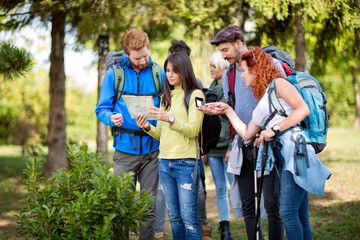 Map and compass used by hikers from getting lost