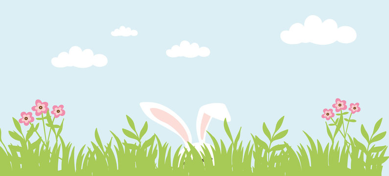 Osterhase versteckt sich hinter Wiese Vektor