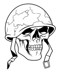 Skull in military helmet