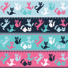 Fototapeta na wymiar Seamless vector background with pixel cats. Print. Cloth design, wallpaper.