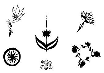 black floral pattern on white background, vector 