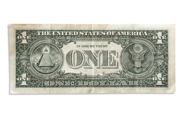 crumpled one dollar on a white background