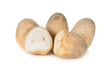 whole and half cut straw mushroom on white background