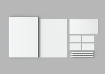 White stationery mock-up, template for branding identity on gray background. For graphic designers presentations and portfolios.