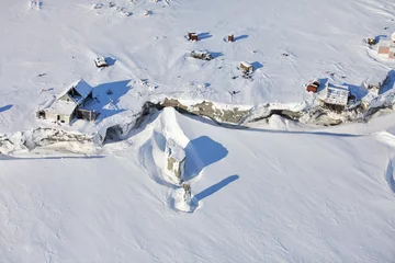 Deurstickers Aerial view of abandoned polar station on an isolated Vize Island (Wiese) island located in the Arctic Ocean  at the northern end of the Kara Sea   © Vladimir Melnik