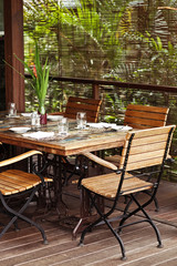 Served table at summer terrace cafe