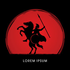 Spartan warrior riders with a spear designed on sunset background graphic vector.