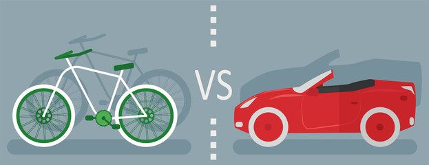 Fototapeta na wymiar Types of urban transport: Bicycle vs Car