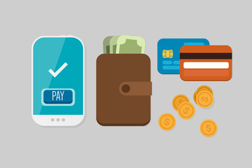Mobile Payment: Flat lay vector illustration