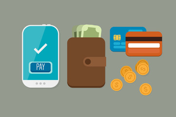 Mobile Payment: Flat lay vector illustration
