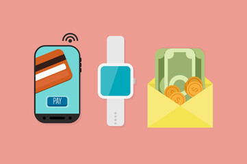 Mobile Payment: Flat lay vector illustration