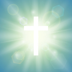 Religious background with white cross.